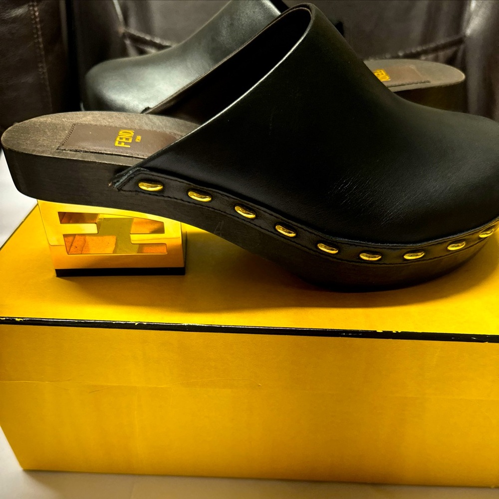 Fendi Black and Gold Mules